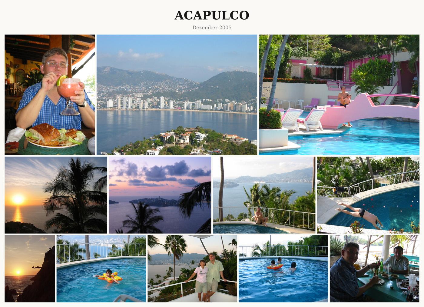 Fotocollage Acapulco: Bucht, Pool und Sonnenuntergang